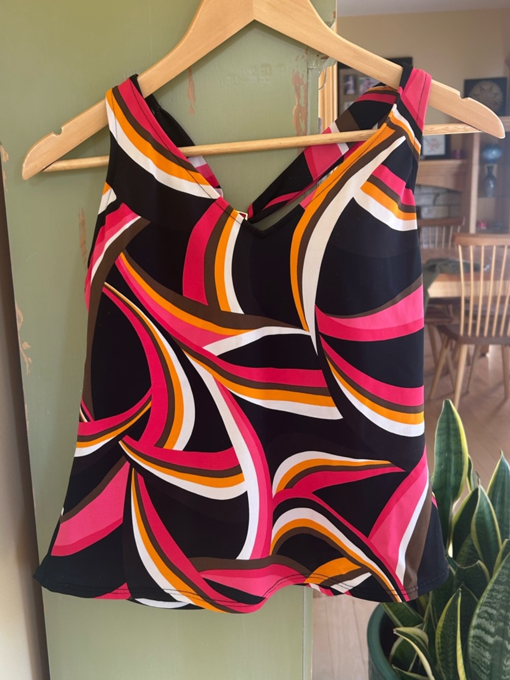 Caribbean Joe Tankini Swim Top - Retro 70’s Print Size 12